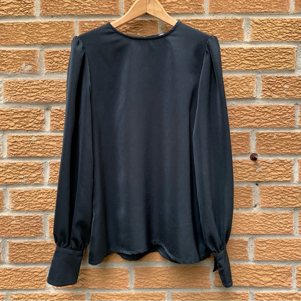 OAK + FORT Longsleeve Blouse Puff Top Key Hole Covered Button Cuff Black Career